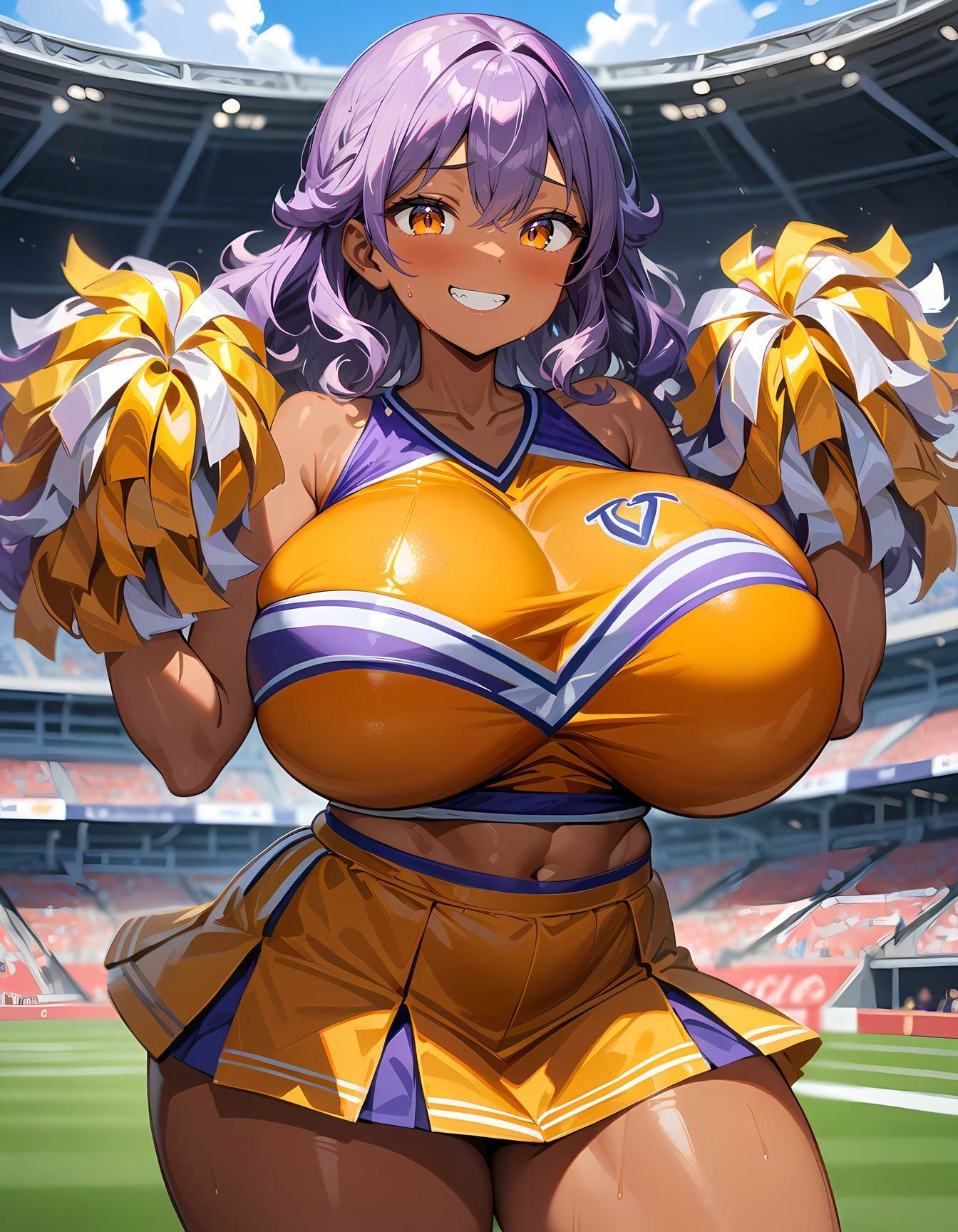 爆乳をブルンブルン揺らしながら応援する褐色チアリーダー - サンプル画像 1