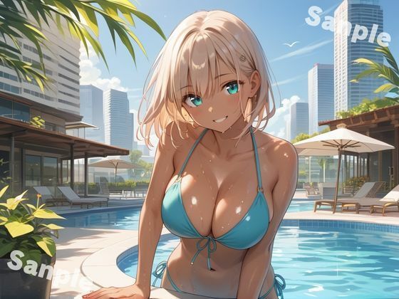 性処理学園！〜今日は黒ギャルがビキニ姿でご奉仕〜 - サンプル画像 1