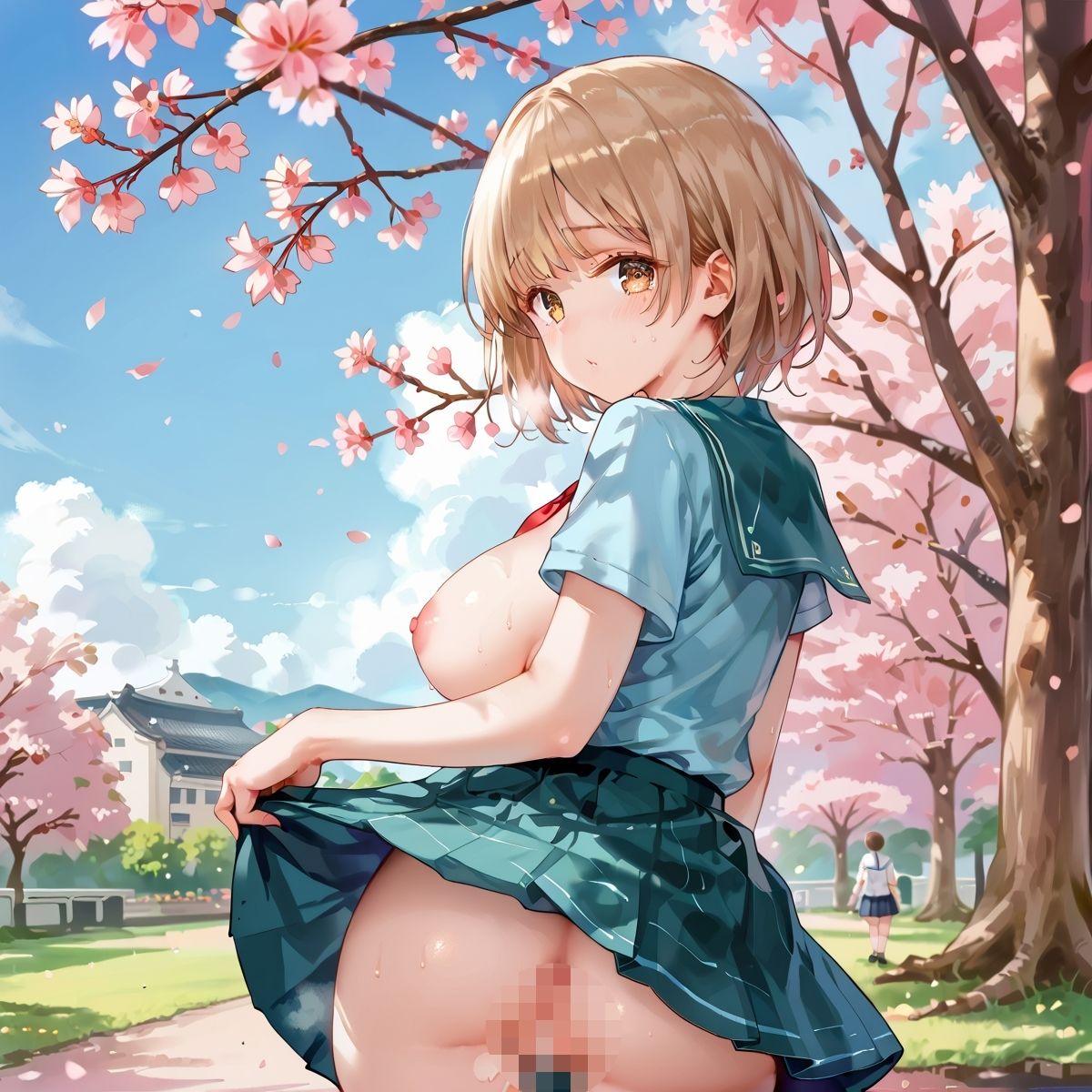性欲満開！桜の下で巨乳女学生に大量中出し第十集 - サンプル画像 1