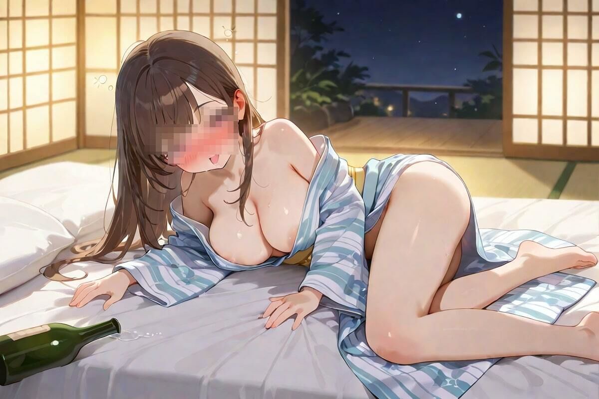 酔いどれ浴衣美女  はだけた胸元と熱い視線 - サンプル画像 2