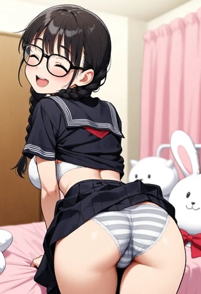 AIイラスト漫画 好美ちゃん 〜奥手で恥ずかしがり屋の三つ編みメガネちゃん〜 - サンプル画像 1