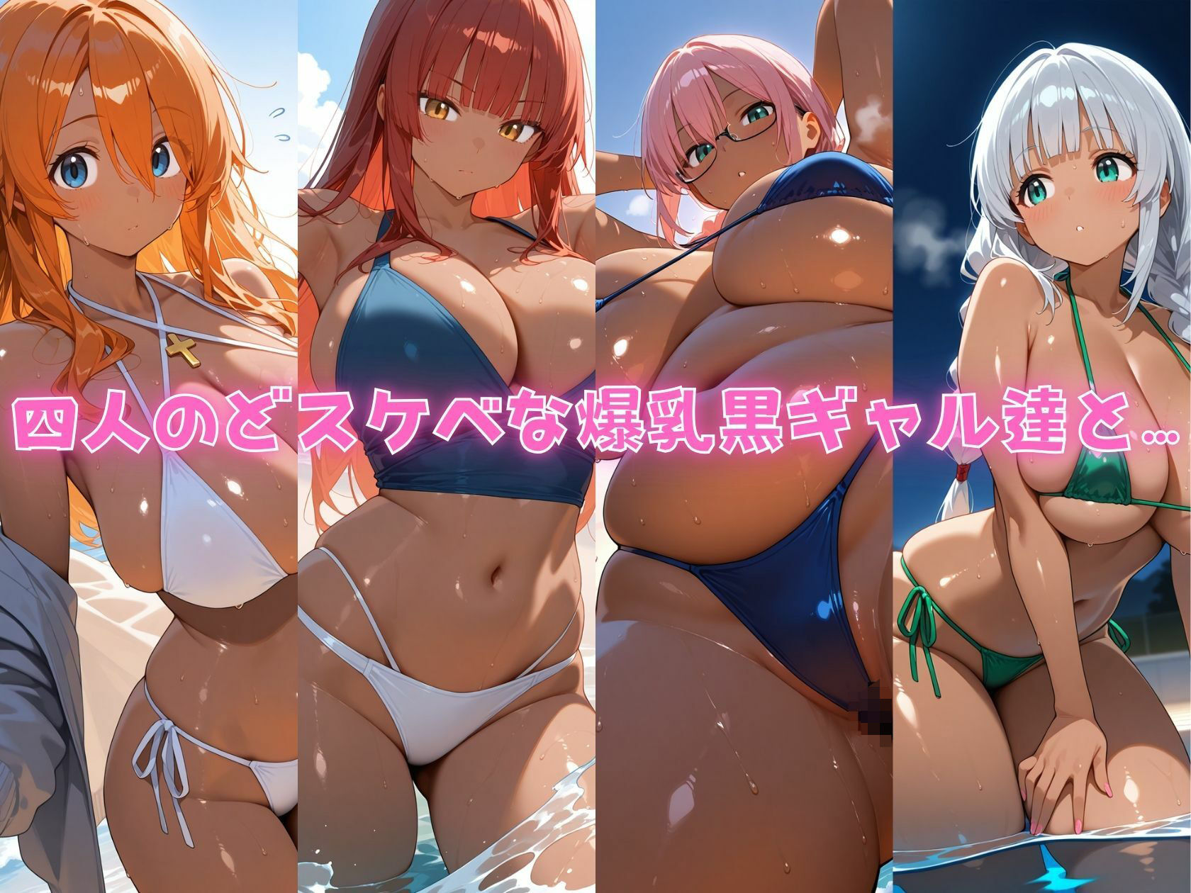 4人の爆乳黒ギャルとエロい水着汗だくSEX - サンプル画像 1