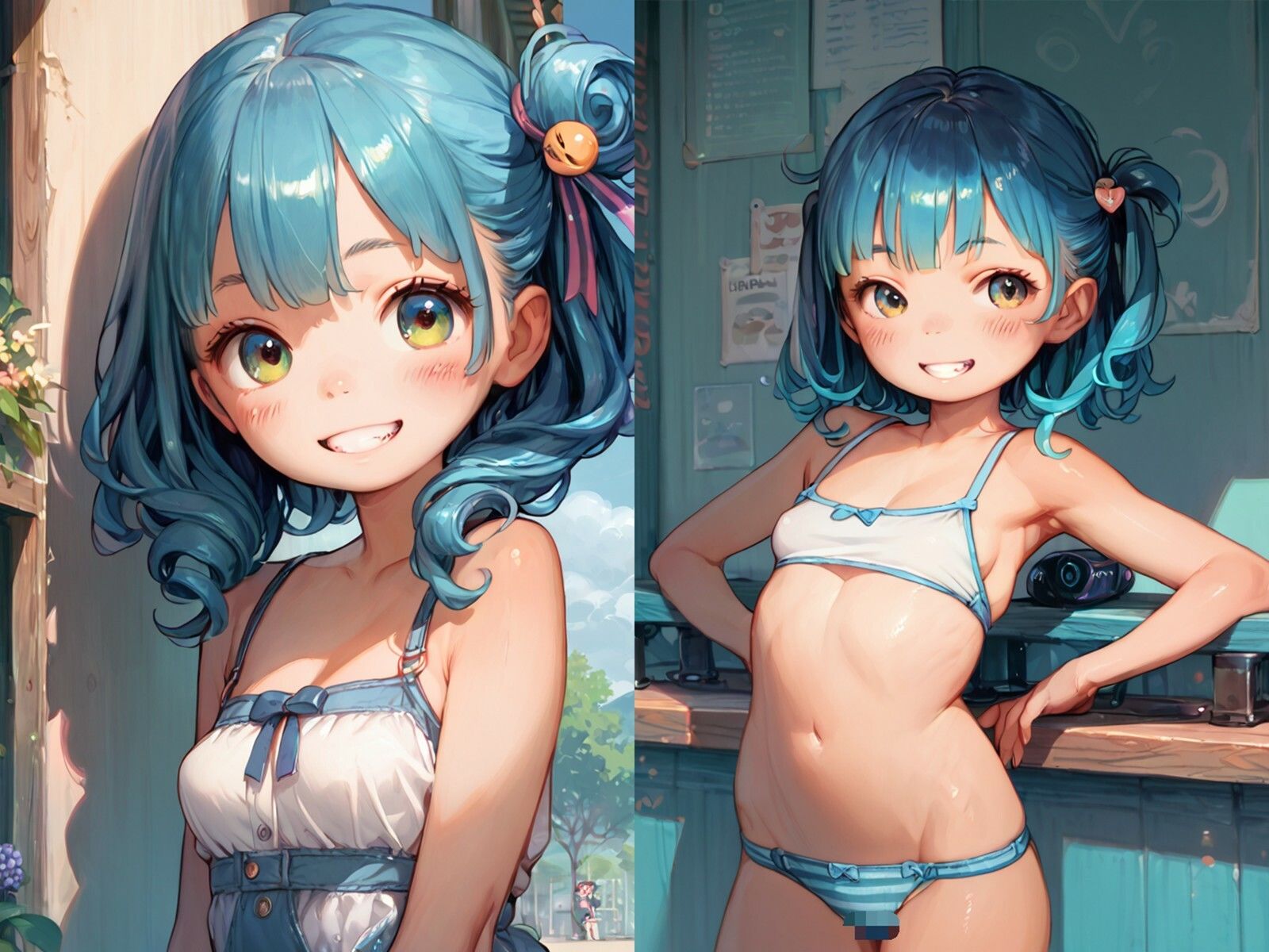 妹みたいなちっぱい青髪女の子とセックスしまくった【ボテ腹あり】 - サンプル画像 1