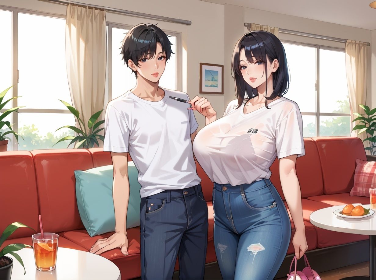 彼女のエロむち母と 彼女に内緒で制服えっち - サンプル画像 1