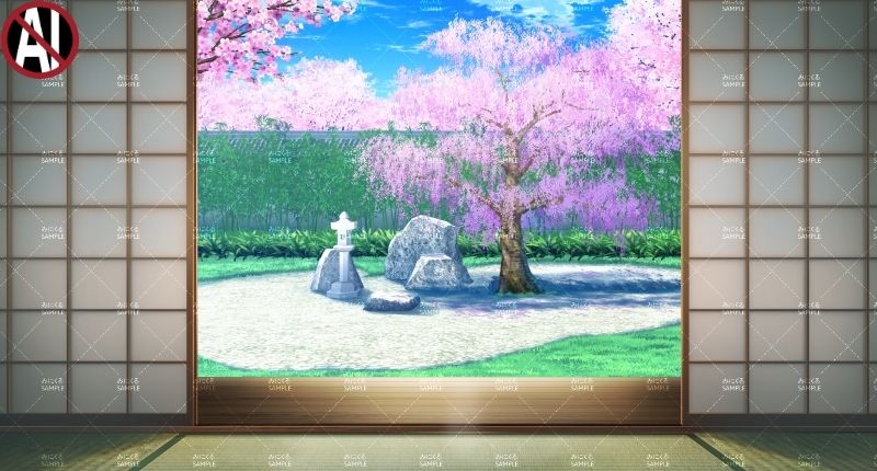 みにくる背景CG素材集『桜の日本庭園』 - サンプル画像 1