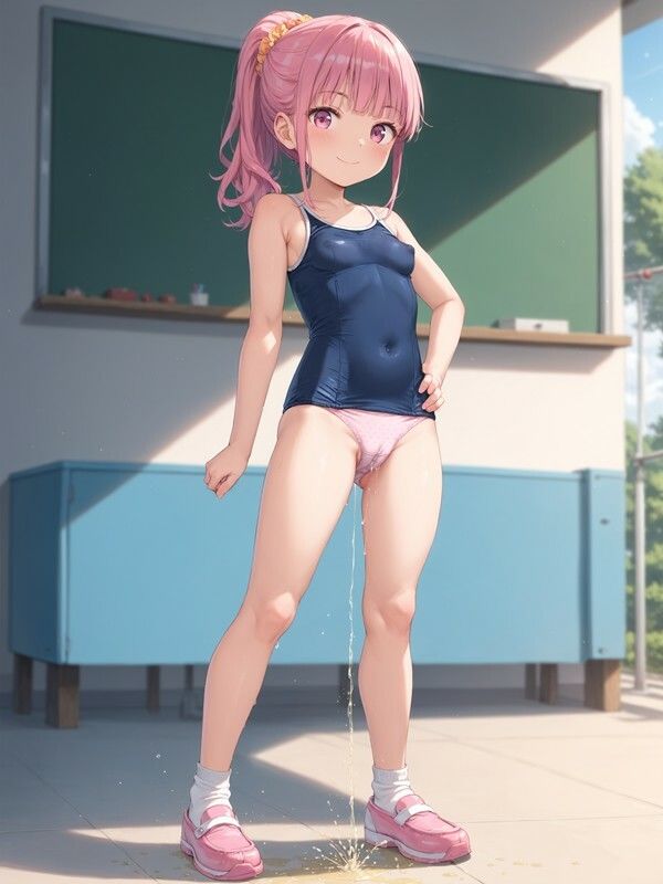 【おしっこxぱんつ＃38a】スクール水着っぽいのを着たかわいい女の子がパンツをはいたままおしっこをおもらししている画像集1 - サンプル画像 4