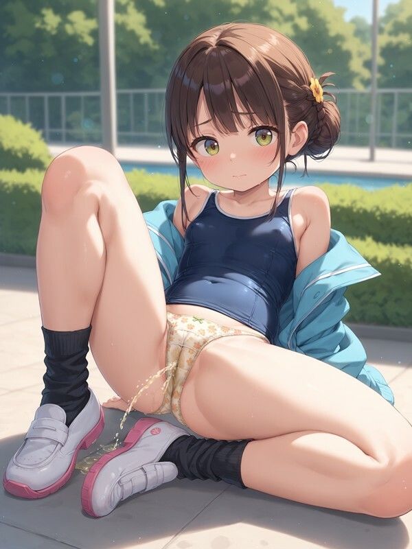 【おしっこxぱんつ＃38a】スクール水着っぽいのを着たかわいい女の子がパンツをはいたままおしっこをおもらししている画像集1 - サンプル画像 5