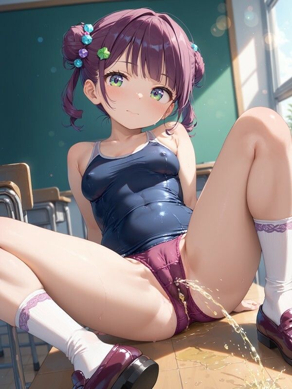 【おしっこxぱんつ＃38b】スクール水着っぽいのを着たかわいい女の子がパンツをはいたままおしっこをおもらししている画像集2 - サンプル画像 5