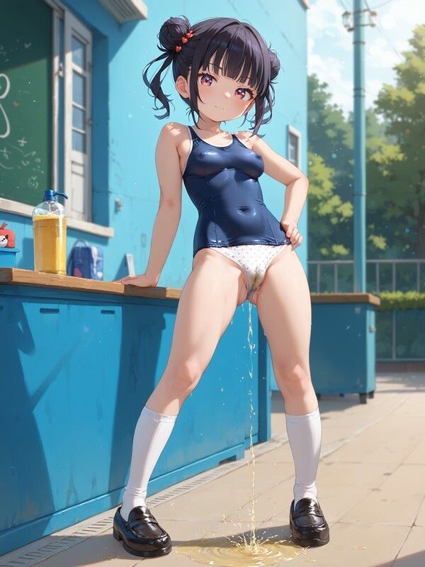 【おしっこxぱんつ＃38b】スクール水着っぽいのを着たかわいい女の子がパンツをはいたままおしっこをおもらししている画像集2 - サンプル画像 6