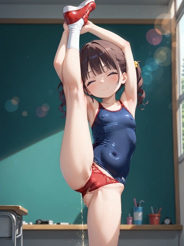 【おしっこxぱんつ＃38b】スクール水着っぽいのを着たかわいい女の子がパンツをはいたままおしっこをおもらししている画像集2 - サンプル画像 8