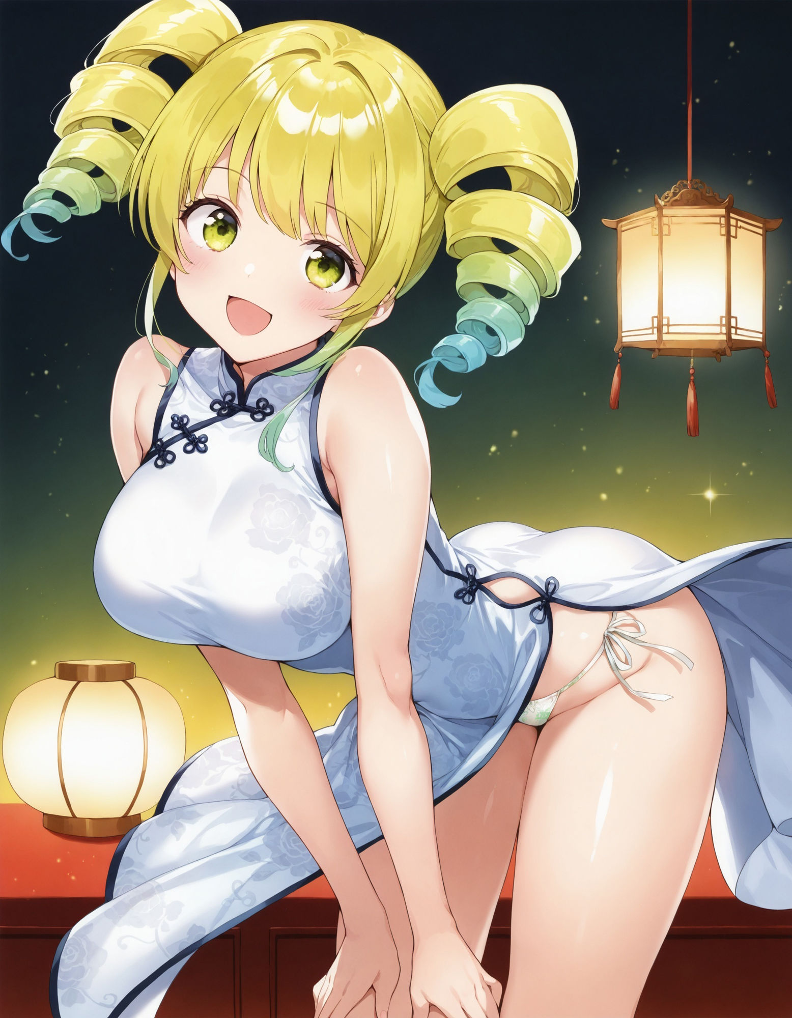 チャイナドレスで前かがみパンチラ - サンプル画像 1
