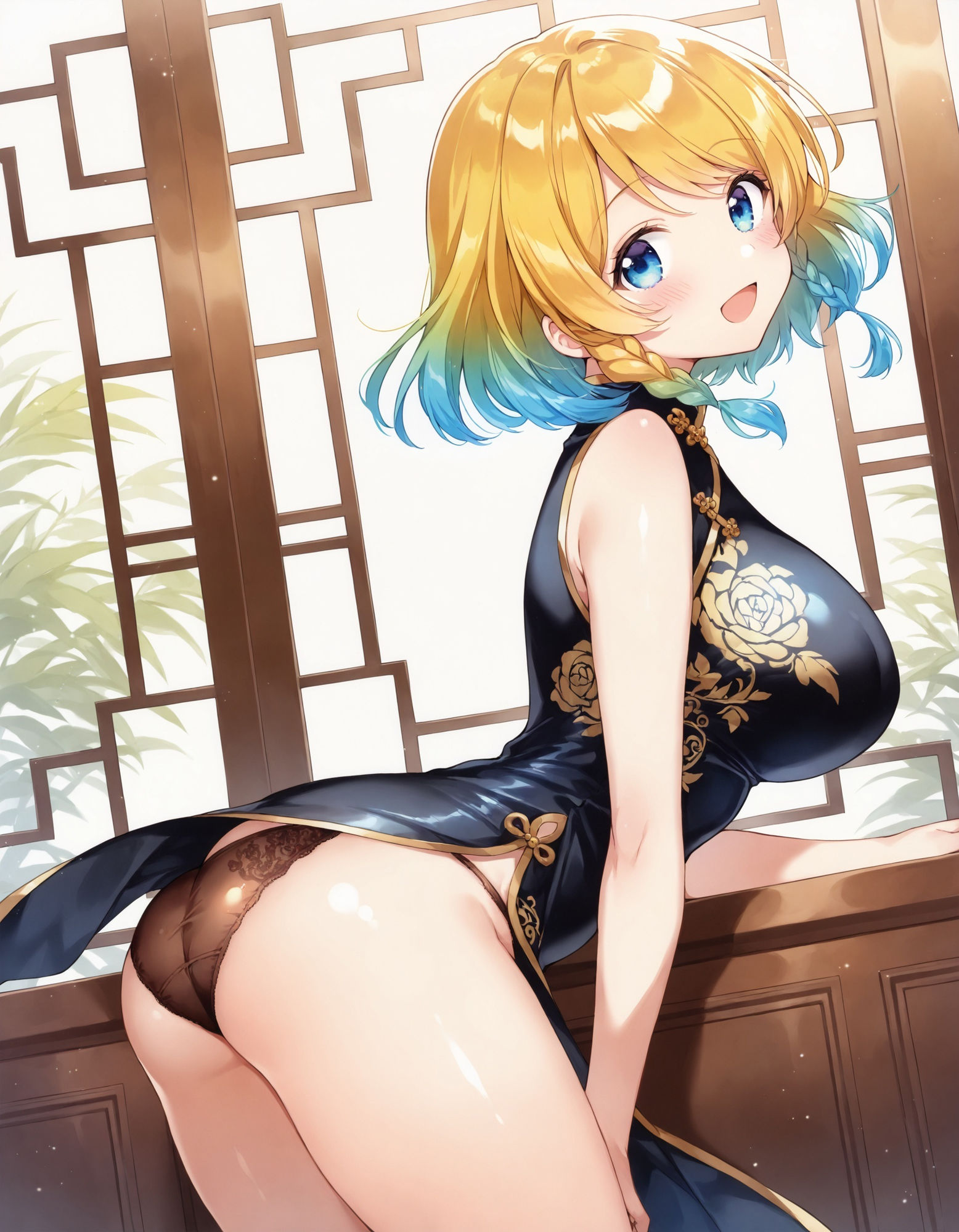 チャイナドレスで前かがみパンチラ - サンプル画像 2