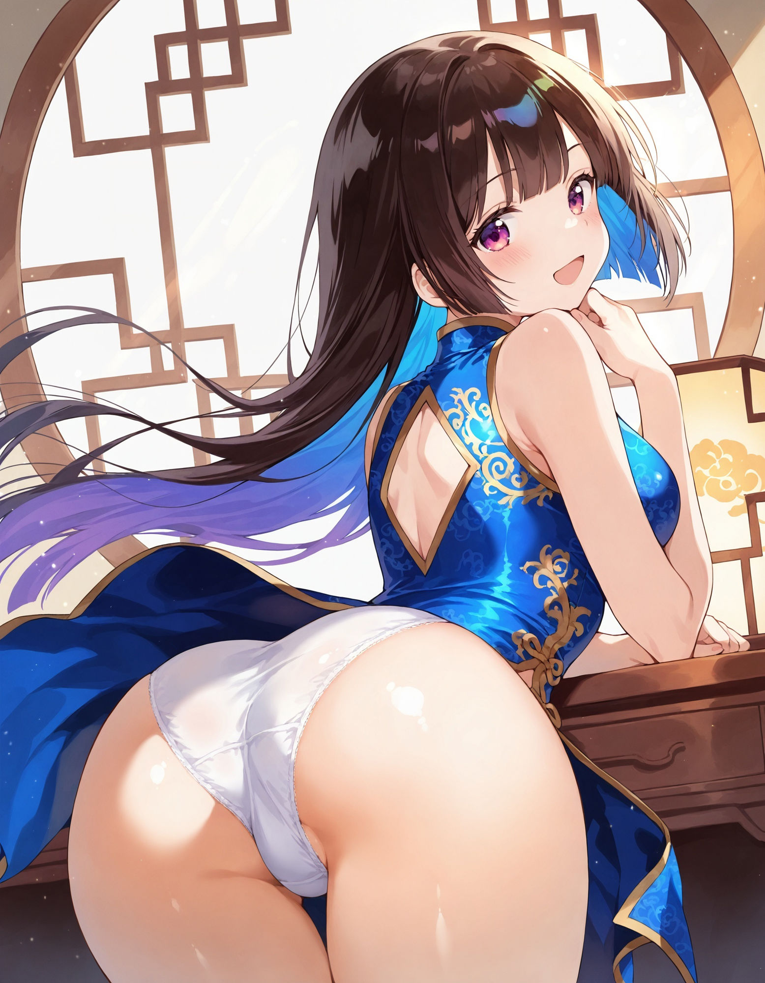 チャイナドレスで前かがみパンチラ - サンプル画像 4