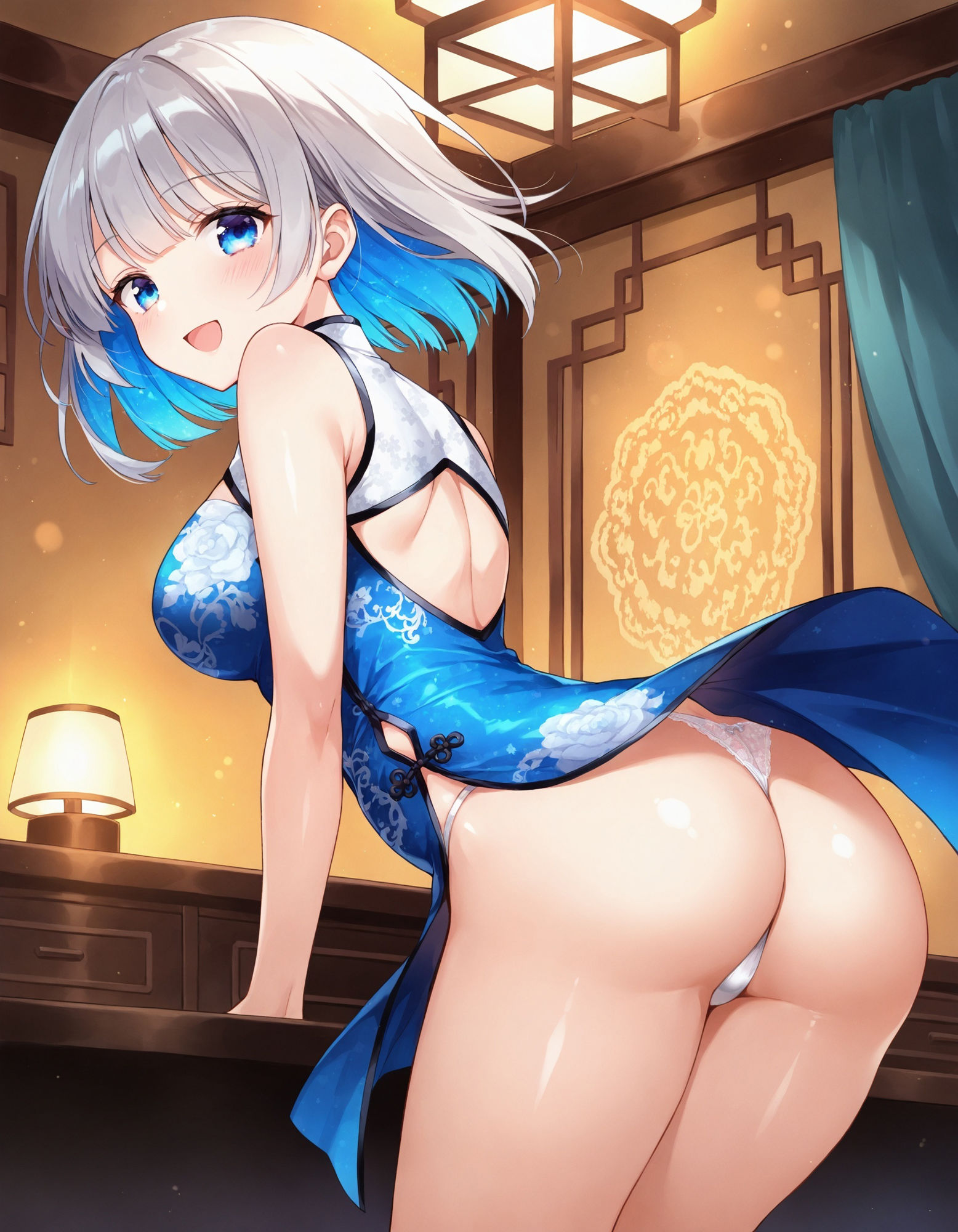 チャイナドレスで前かがみパンチラ - サンプル画像 6