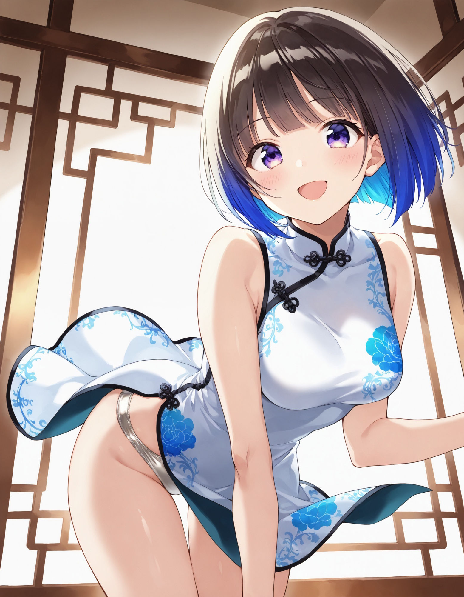 チャイナドレスで前かがみパンチラ - サンプル画像 7