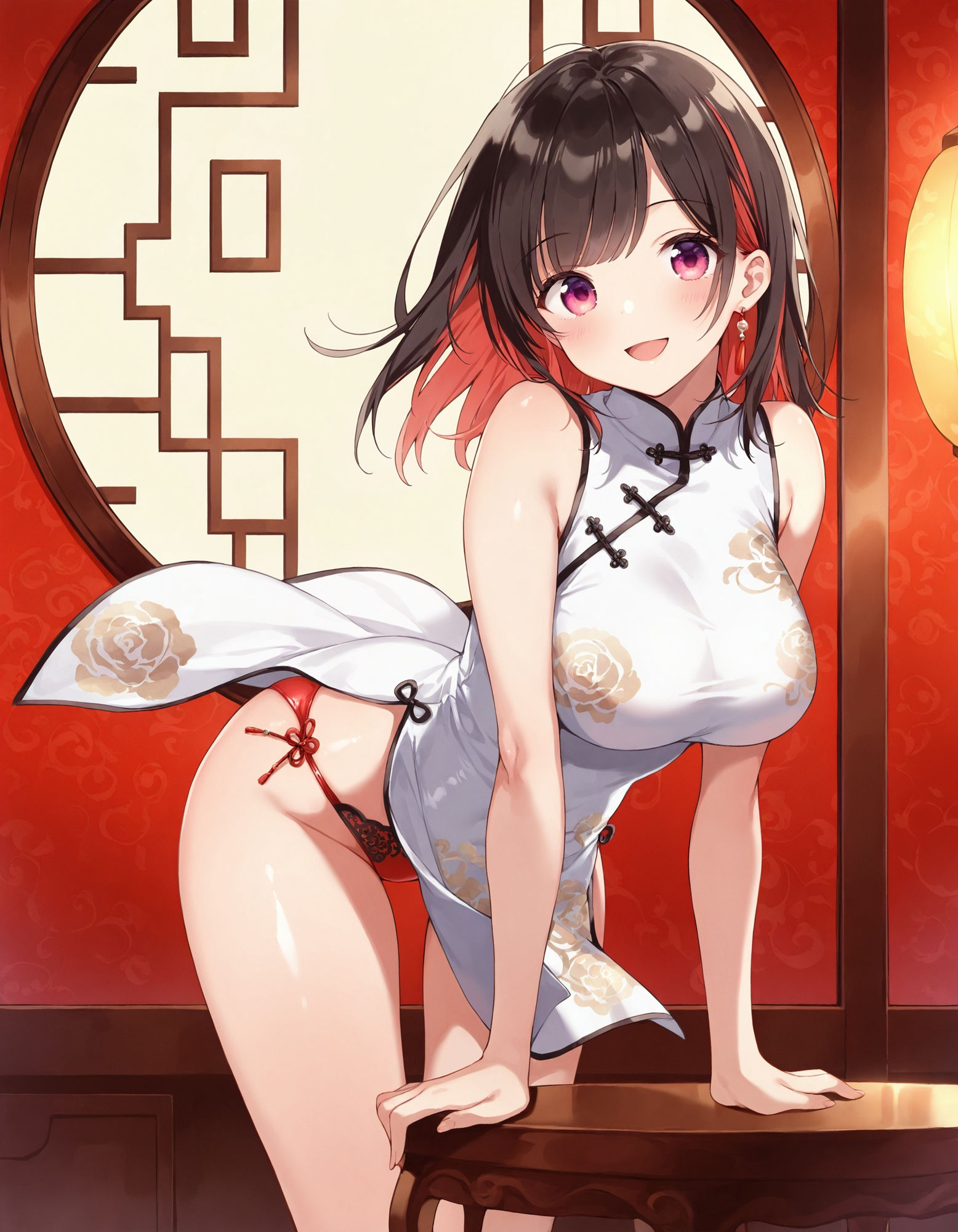 チャイナドレスで前かがみパンチラ - サンプル画像 8
