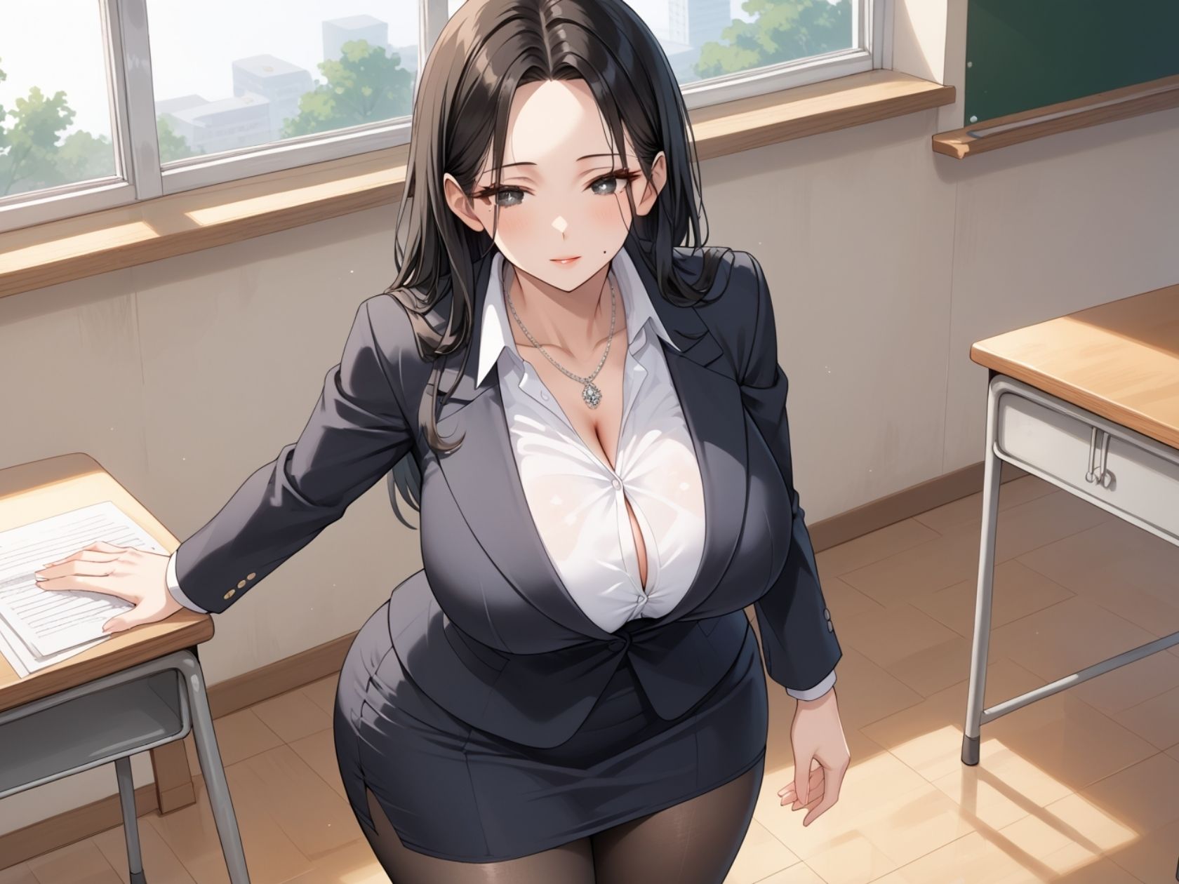 爆乳ドスケベボディな人妻女教師の生中出しご褒美性指導〜妊娠確定の種付け性教育〜 - サンプル画像 1