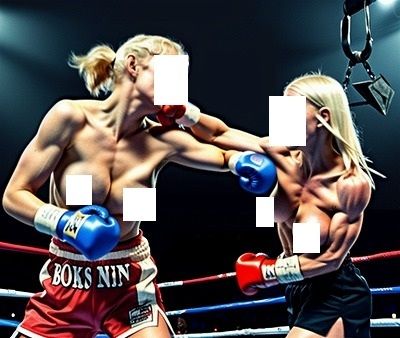 FIGHTING GIRLS MAGAZINE:激写！パツキントップレスボクサーのパンチが顎にヒットする瞬間！ - サンプル画像 1