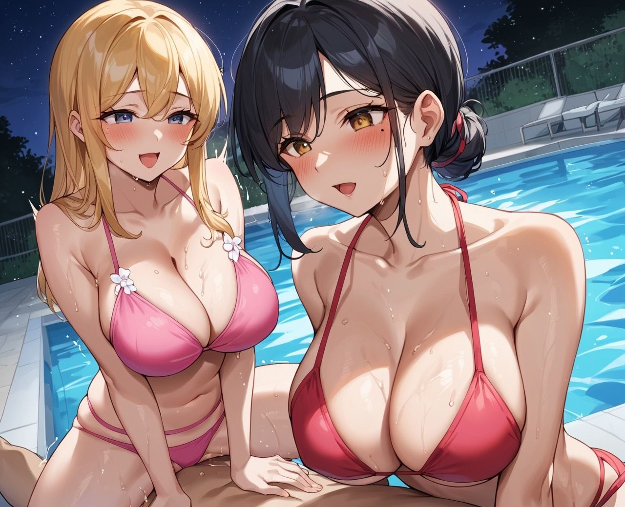 ナイトプールに来ていた巨乳ギャルたちと生はめパラダイス - サンプル画像 1