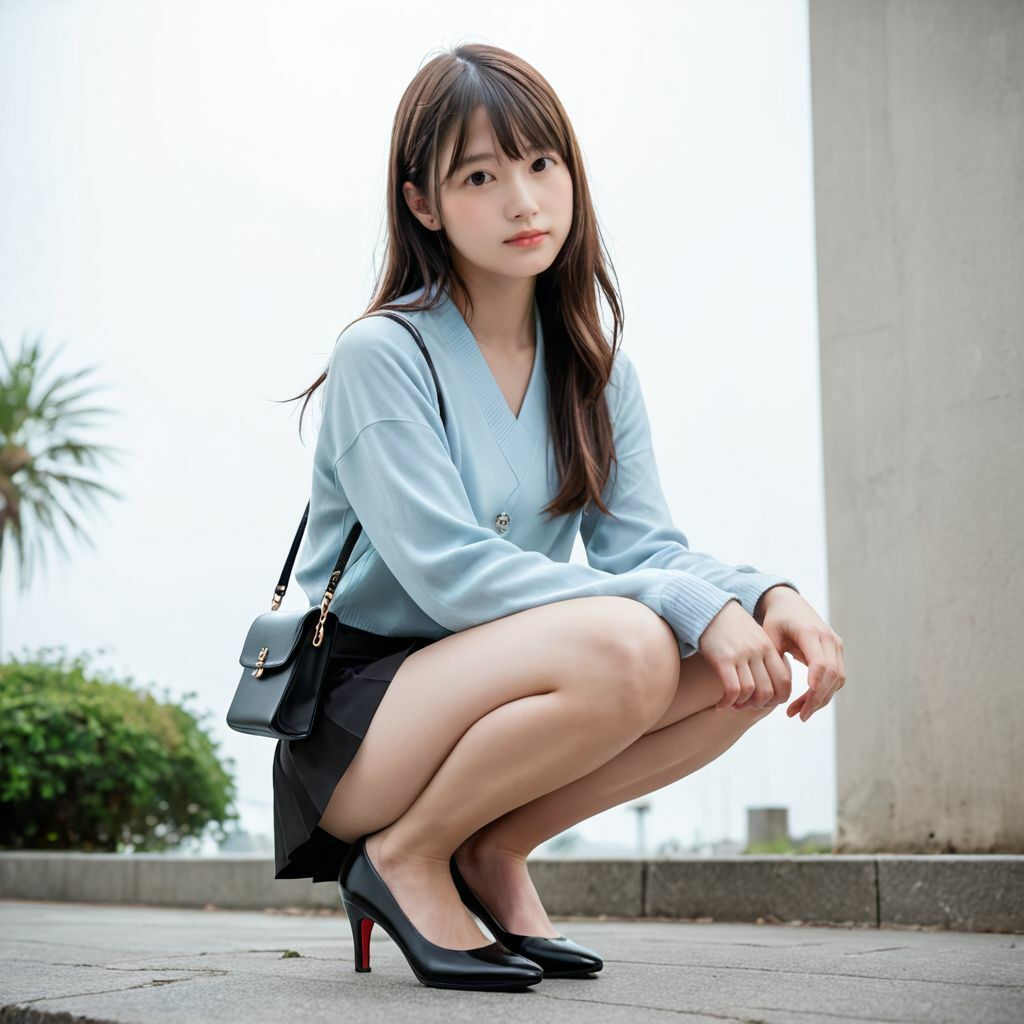 しゃがみ女子〜太もも・脚・パンチラを楽しむ画像集 - サンプル画像 1