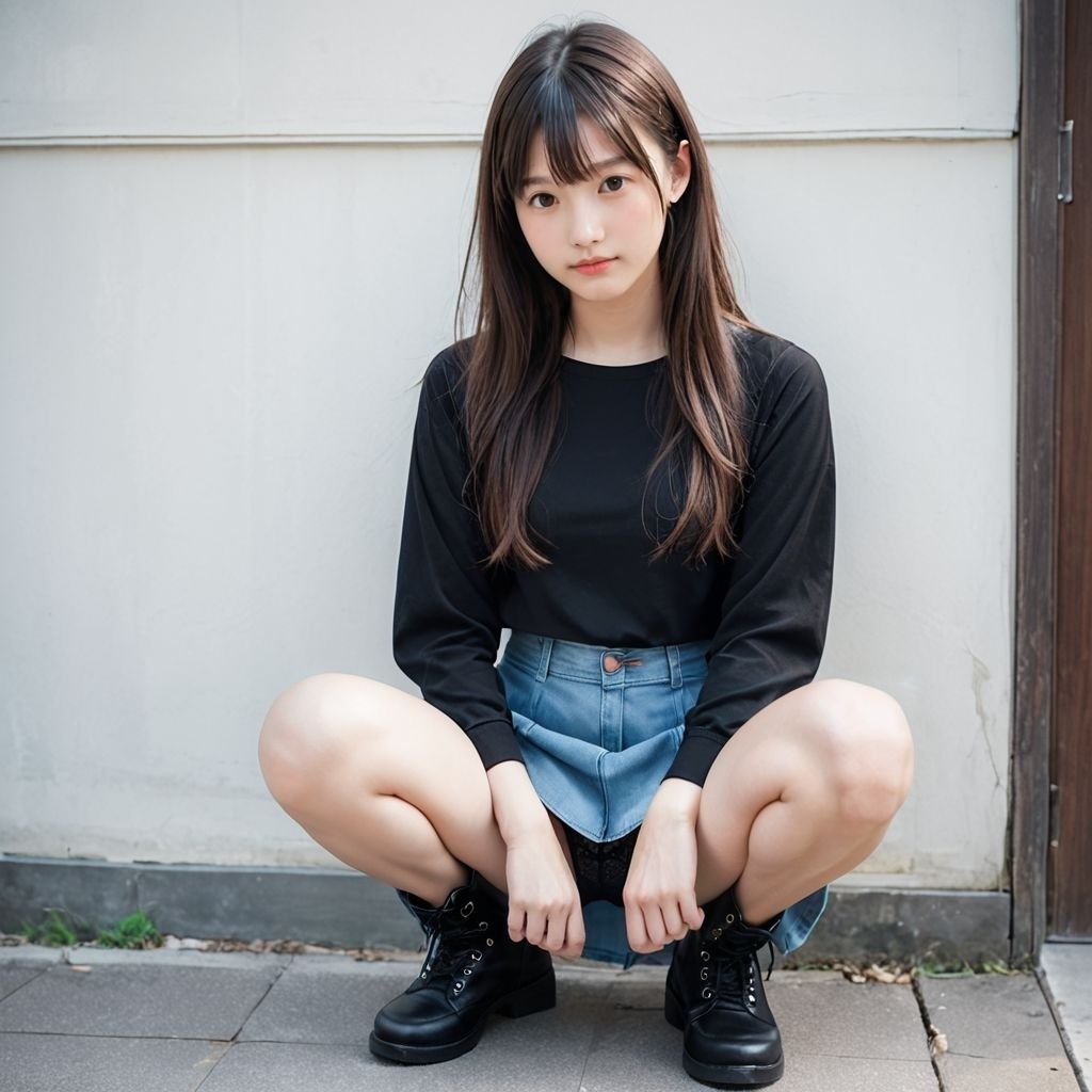 しゃがみ女子〜太もも・脚・パンチラを楽しむ画像集 - サンプル画像 2