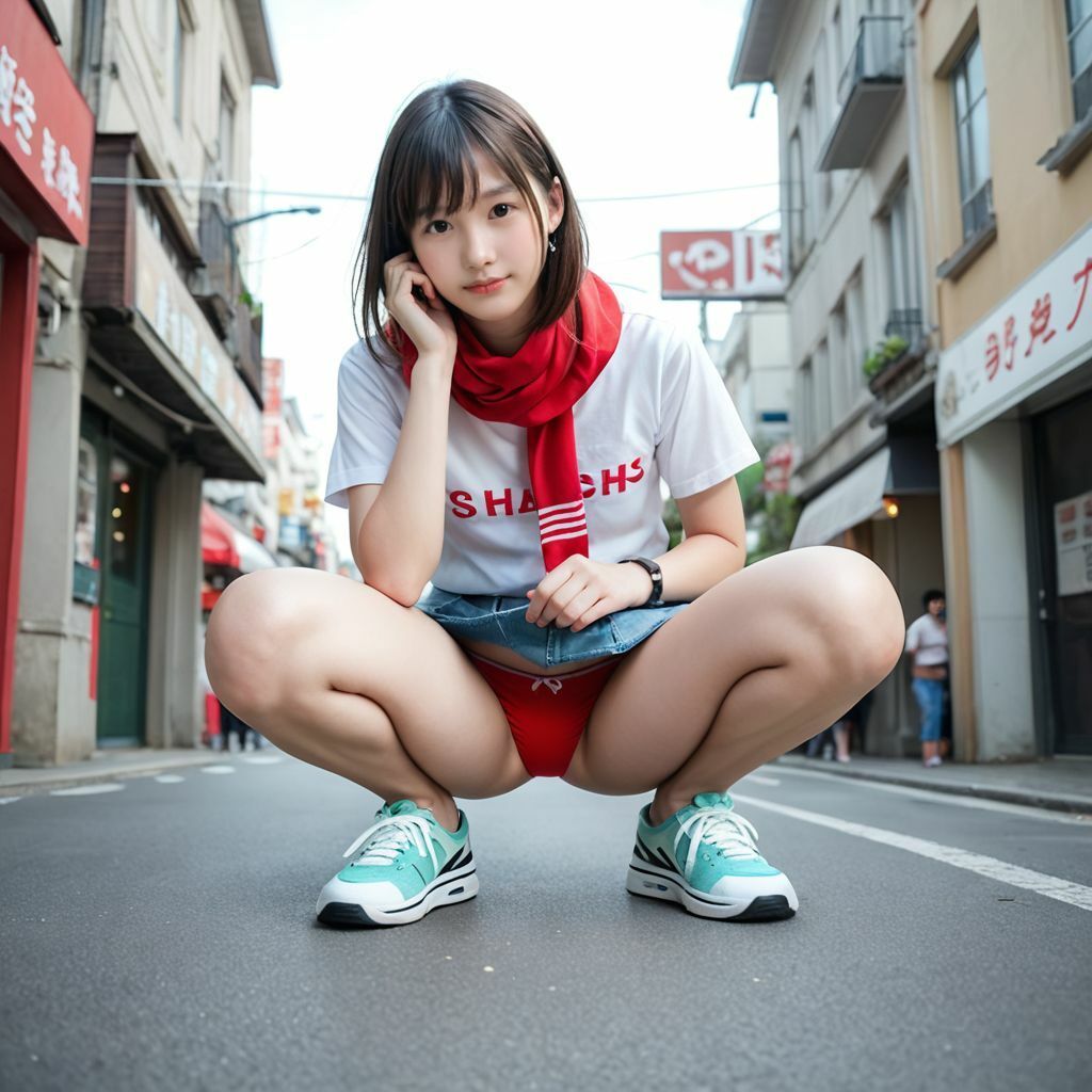 しゃがみ女子〜太もも・脚・パンチラを楽しむ画像集 - サンプル画像 6