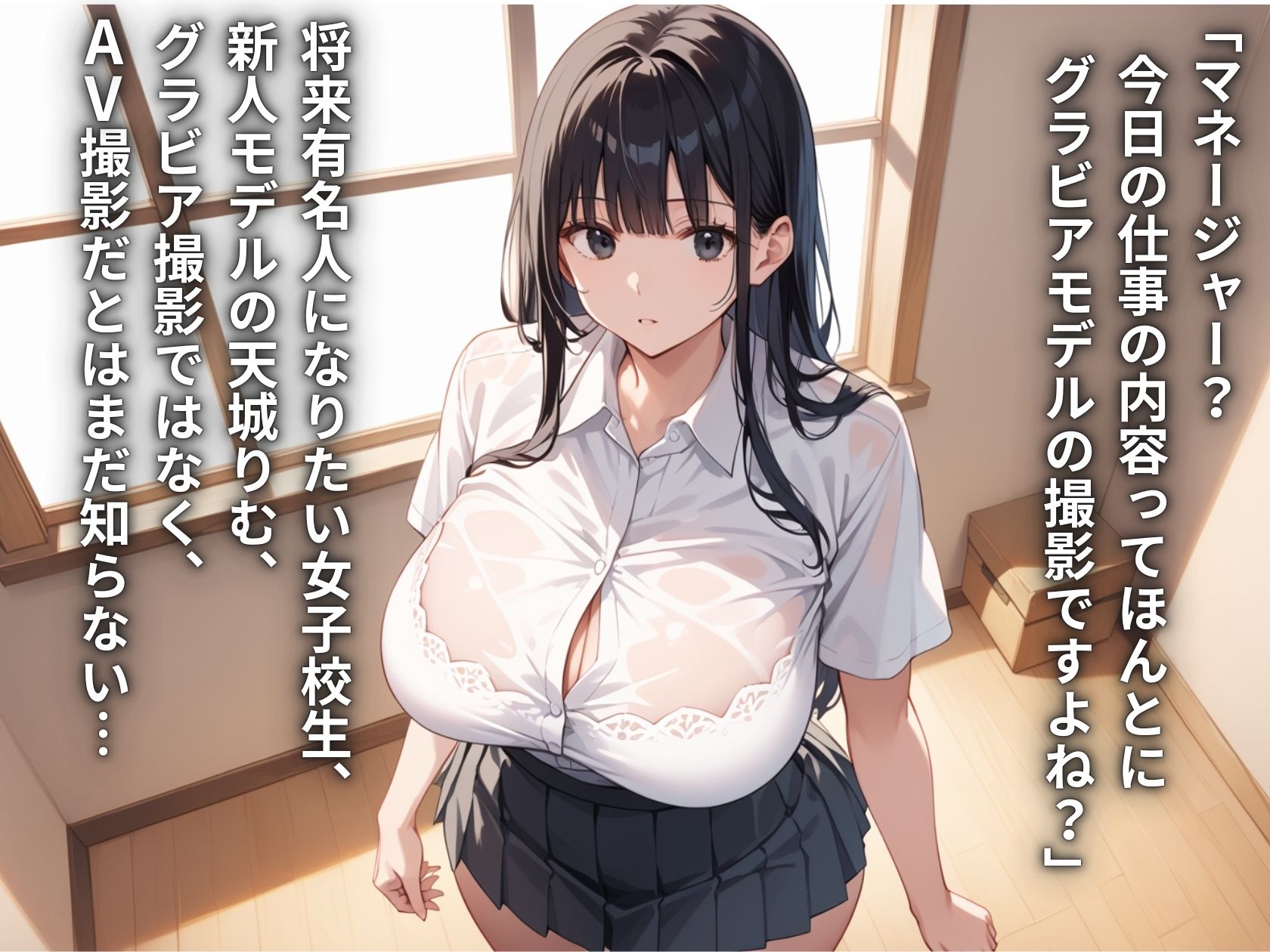 芸能事務所にグラビアと騙されてAVデビュー？！アイドル志望爆乳JKのハメ撮り性交 - サンプル画像 1