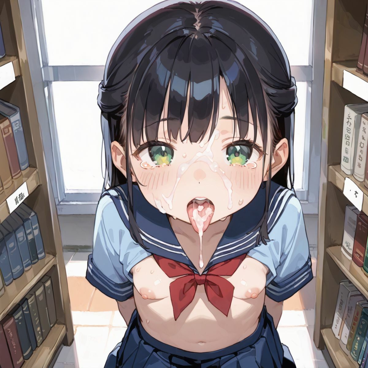 文系つるぺた少女と静かな図書館でヌルヌル中出し性交05 - サンプル画像 3