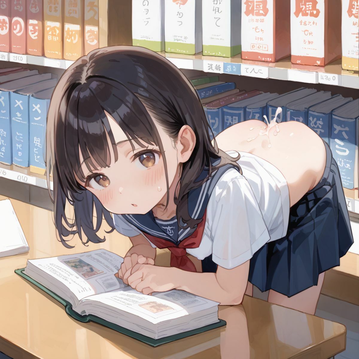 文系つるぺた少女と静かな図書館でヌルヌル中出し性交06 - サンプル画像 1