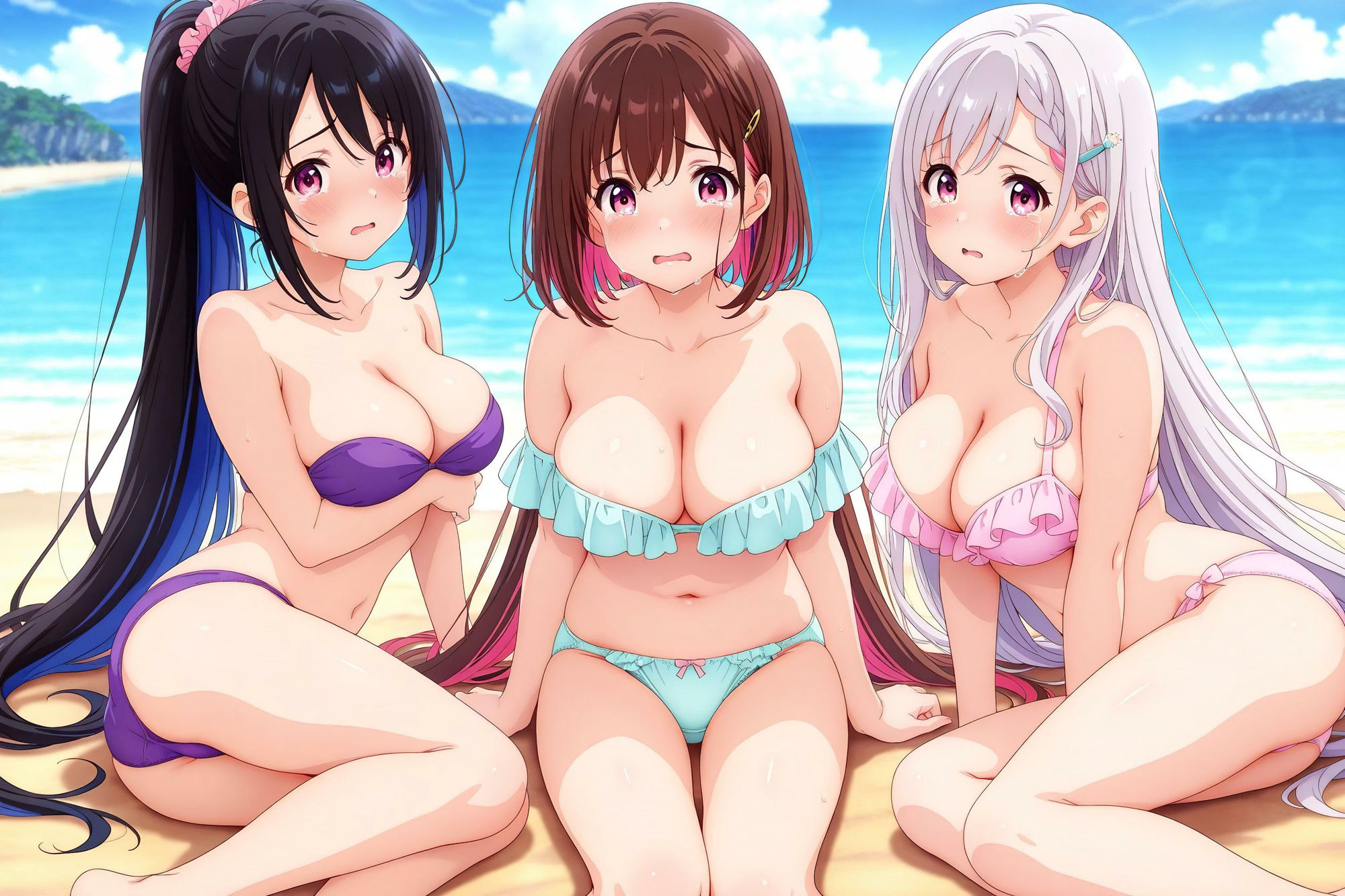 巨乳美女との乱交ビーチ ♪ - サンプル画像 5