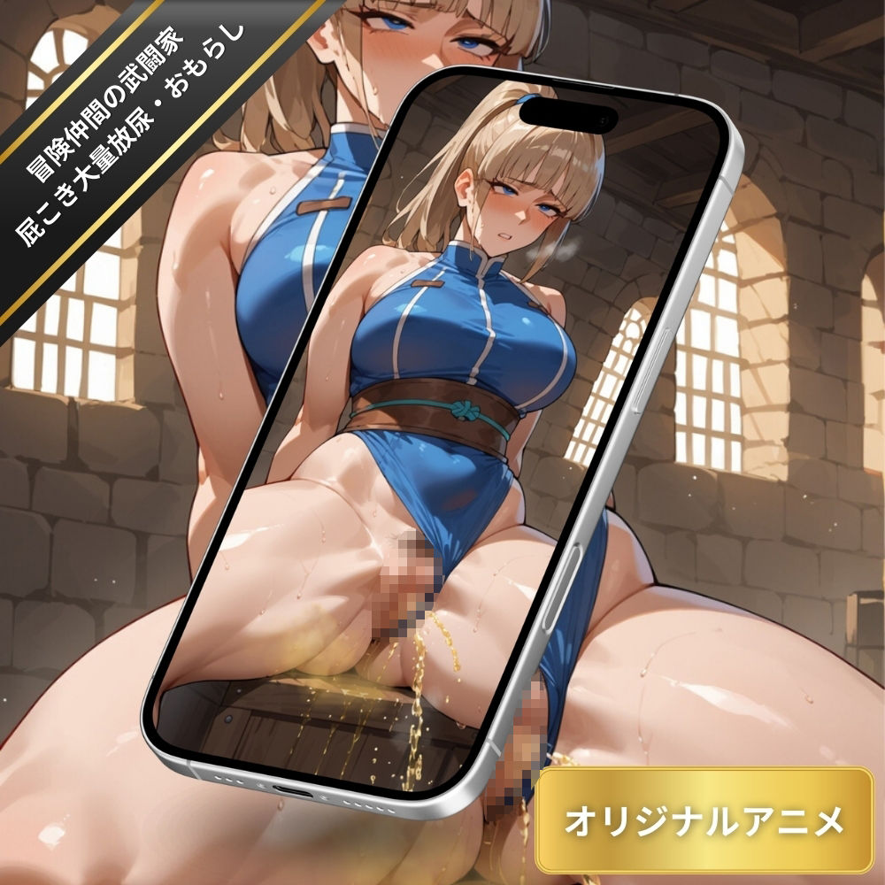 冒険仲間の美女武闘家がオシッコしながらオナラを噴出している姿を堪能する！ダンジョンで大量放尿・おもらしフェチ【変態エロアニメ】 - サンプル画像 2