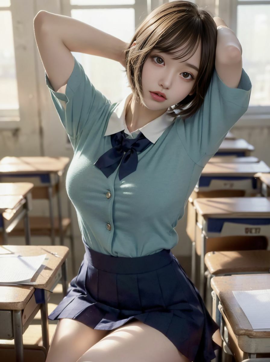 【実写系・AI生成】女子校生の学園ライフ、全部見せます！弥生ちゃん編 - サンプル画像 1