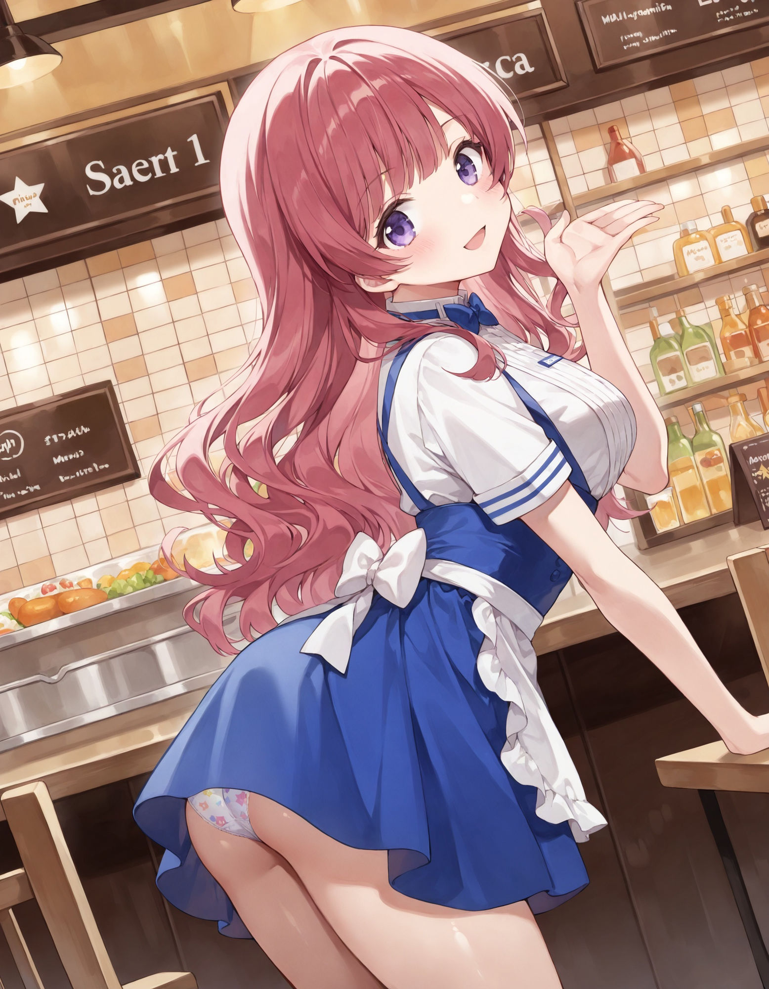 ウェイトレスの前かがみパンチラ - サンプル画像 2