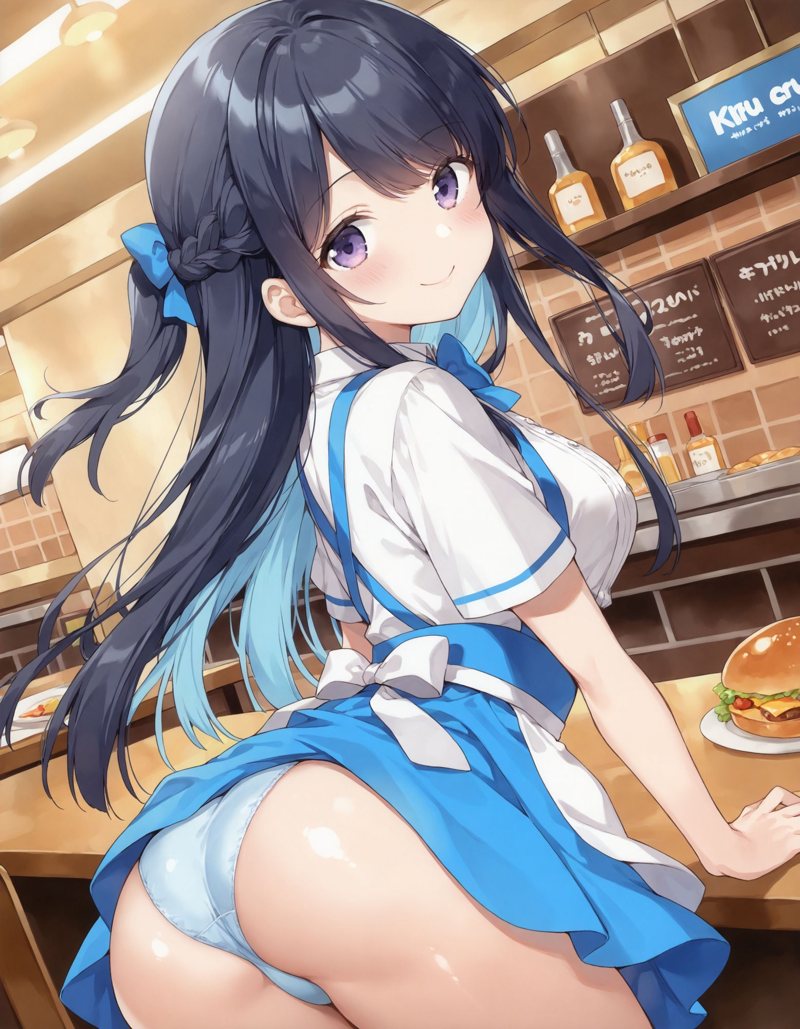 ウェイトレスの前かがみパンチラ - サンプル画像 3