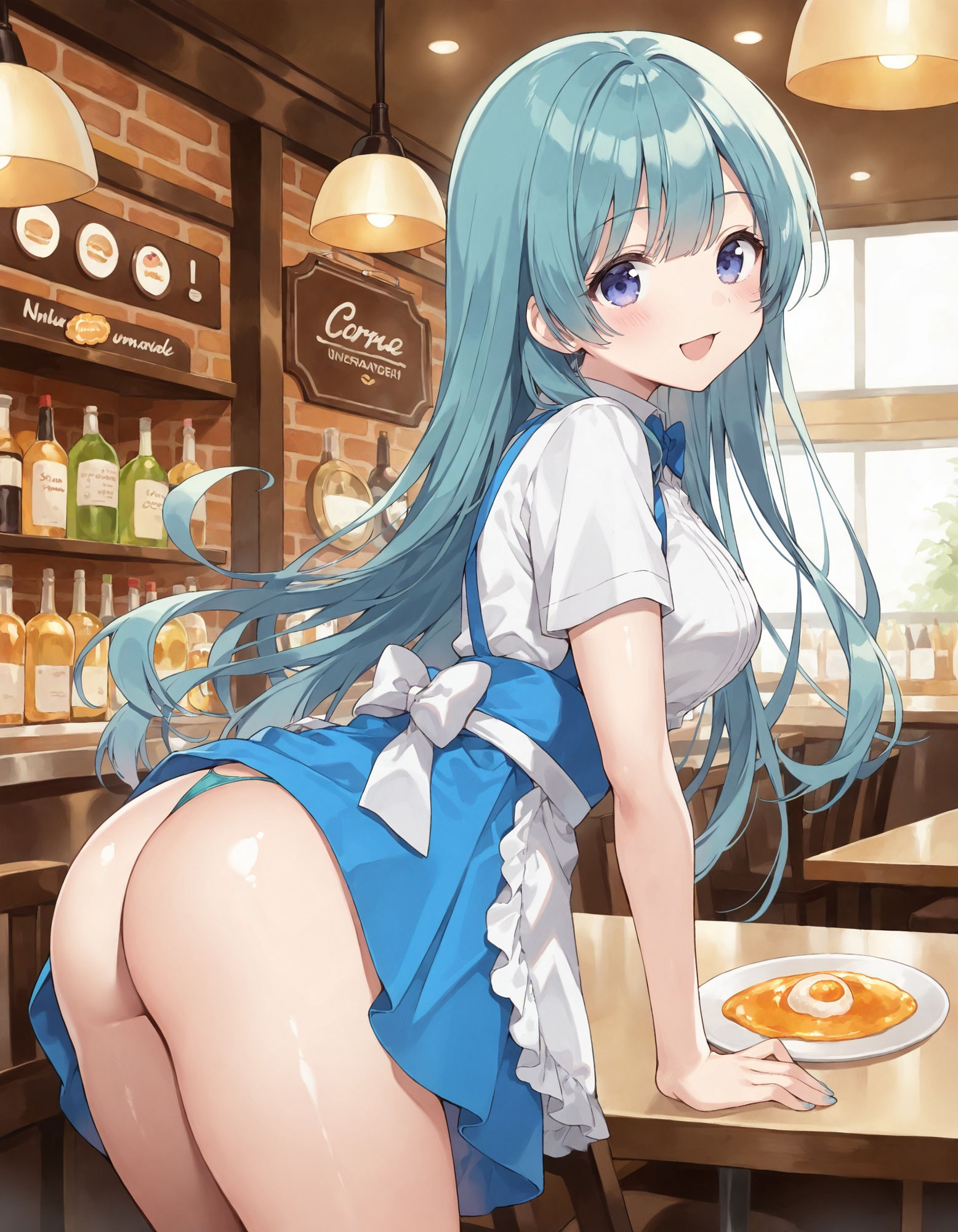 ウェイトレスの前かがみパンチラ - サンプル画像 4