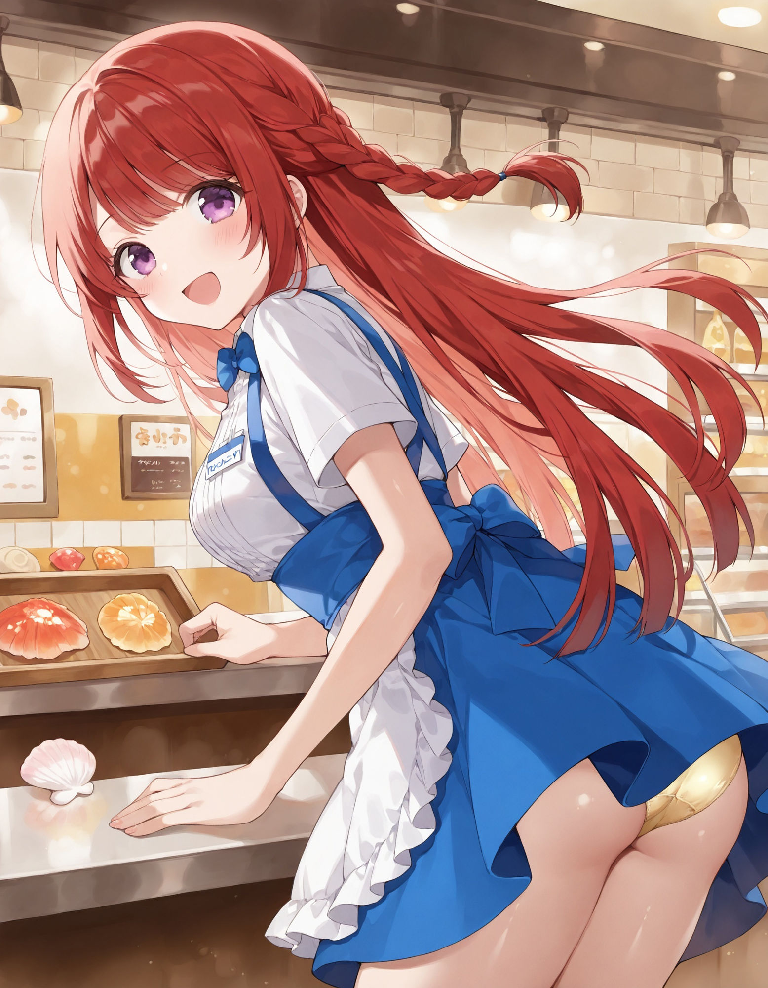 ウェイトレスの前かがみパンチラ - サンプル画像 5