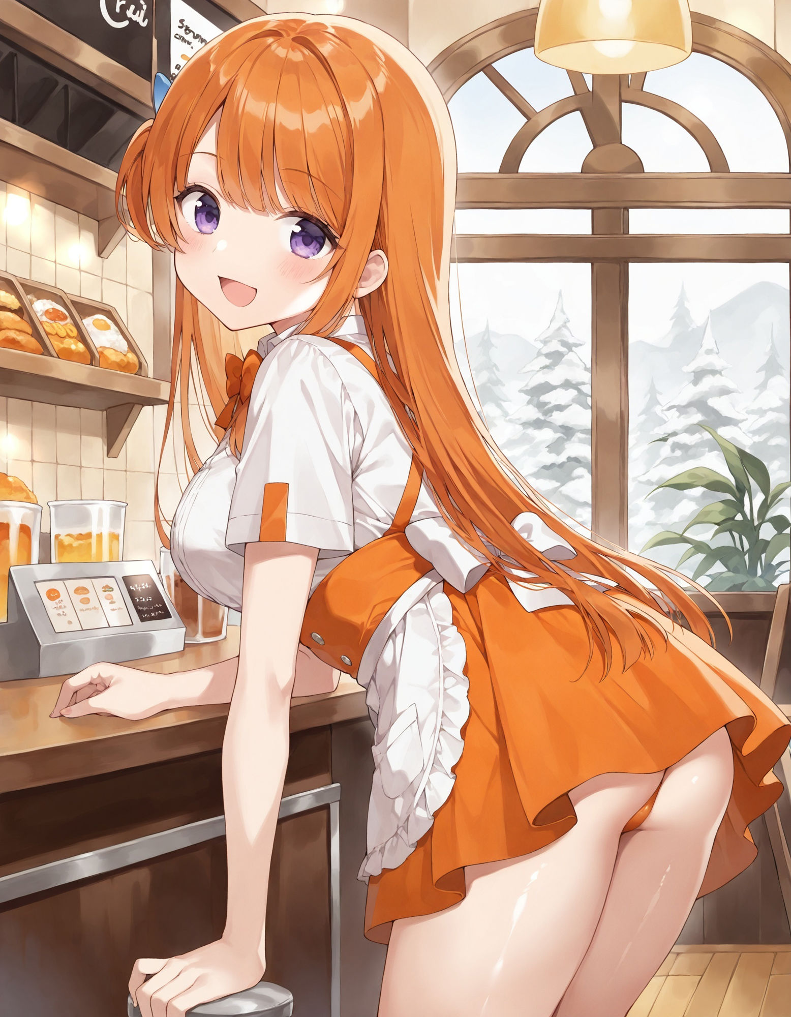 ウェイトレスの前かがみパンチラ - サンプル画像 6