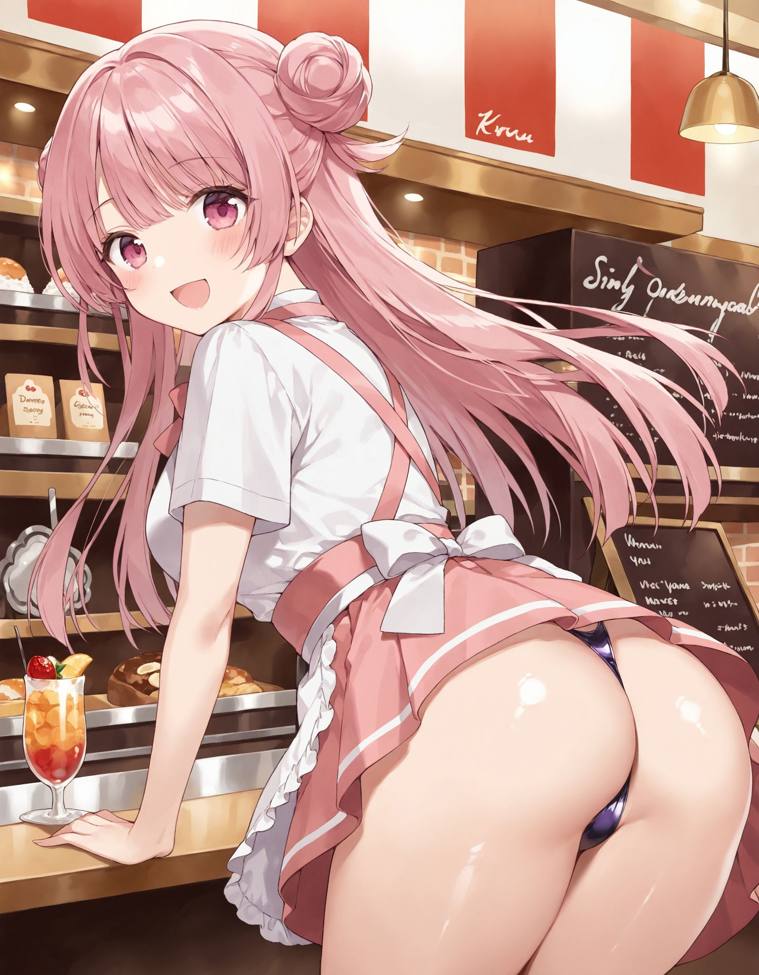 ウェイトレスの前かがみパンチラ - サンプル画像 7