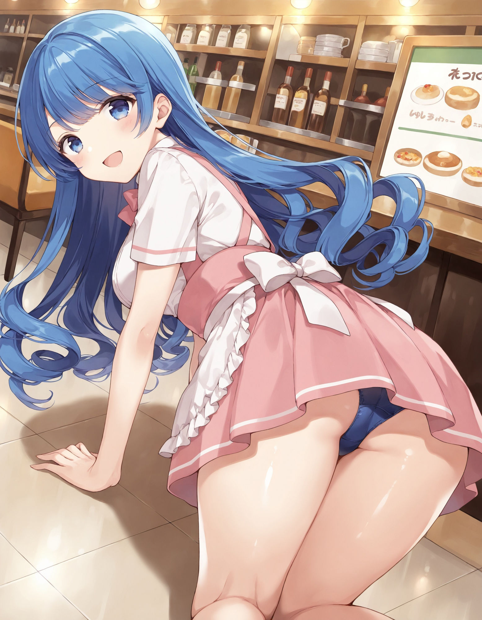 ウェイトレスの四つん這いパンチラ - サンプル画像 2
