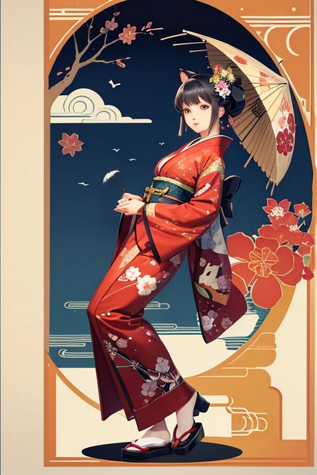 猫が大好き！猫とねこ耳娘と着物 - サンプル画像 2