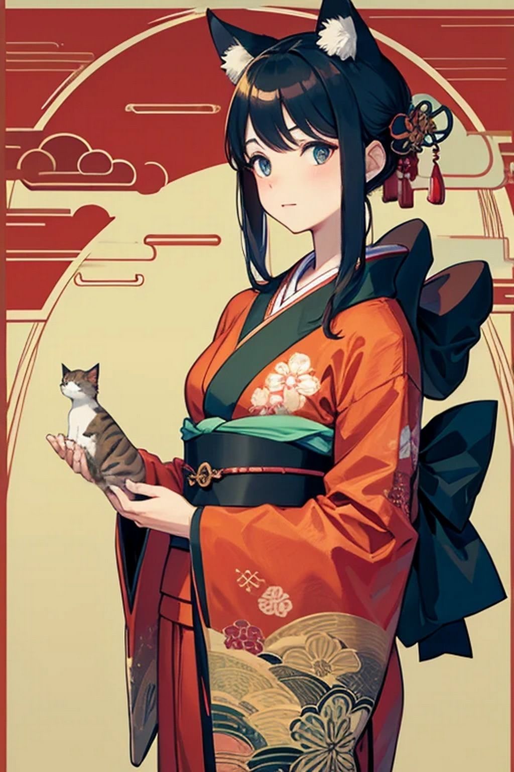 猫が大好き！猫とねこ耳娘と着物 - サンプル画像 3