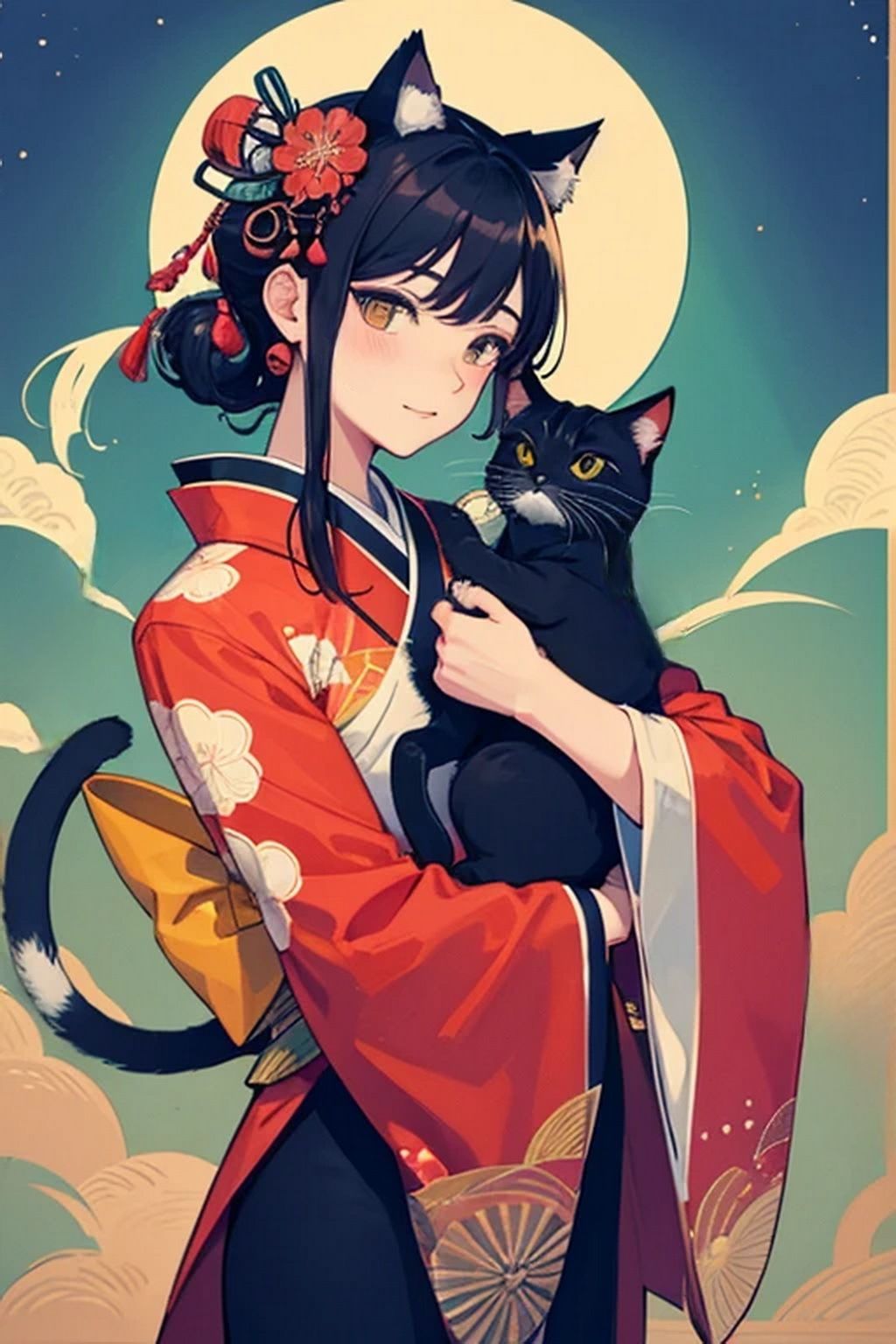 猫が大好き！猫とねこ耳娘と着物 - サンプル画像 6