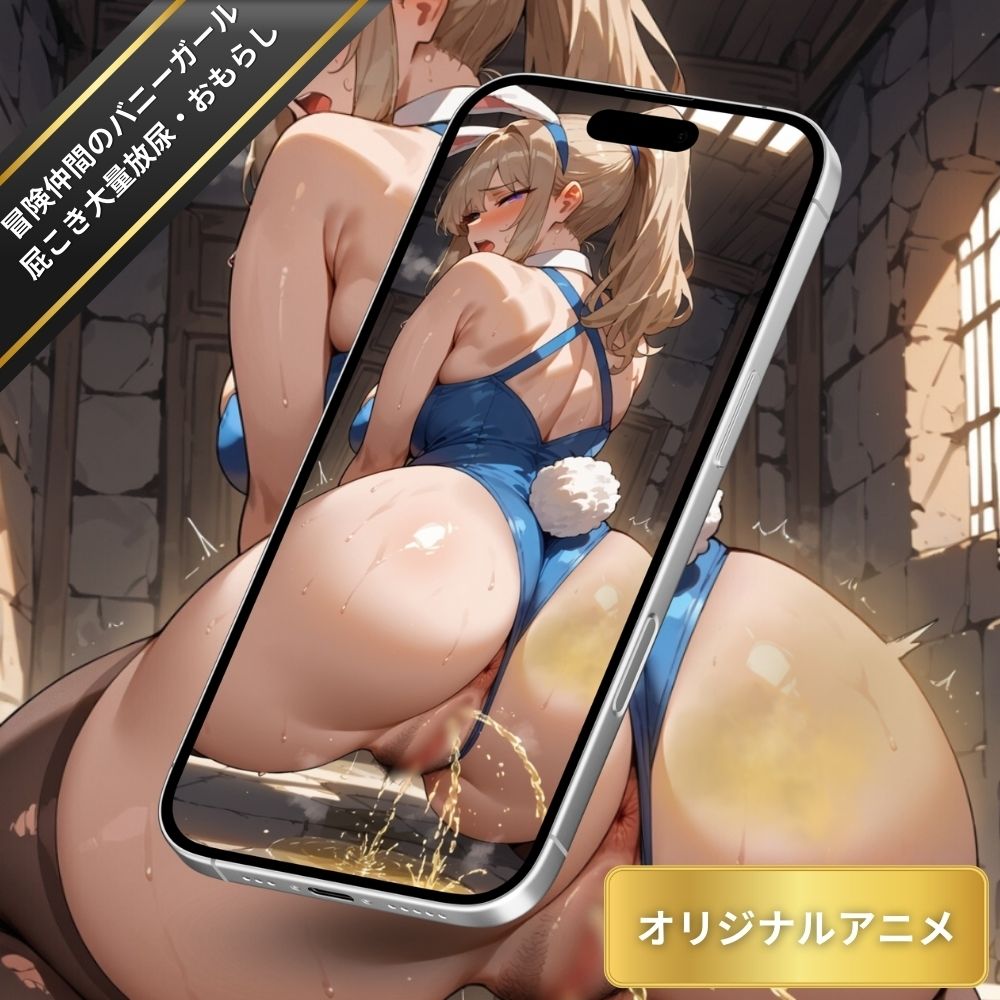 冒険仲間のバニーガールがオシッコしながらオナラを噴出している姿を堪能する！ダンジョンで大量放尿・おもらしフェチ【変態エロアニメ】 - サンプル画像 2