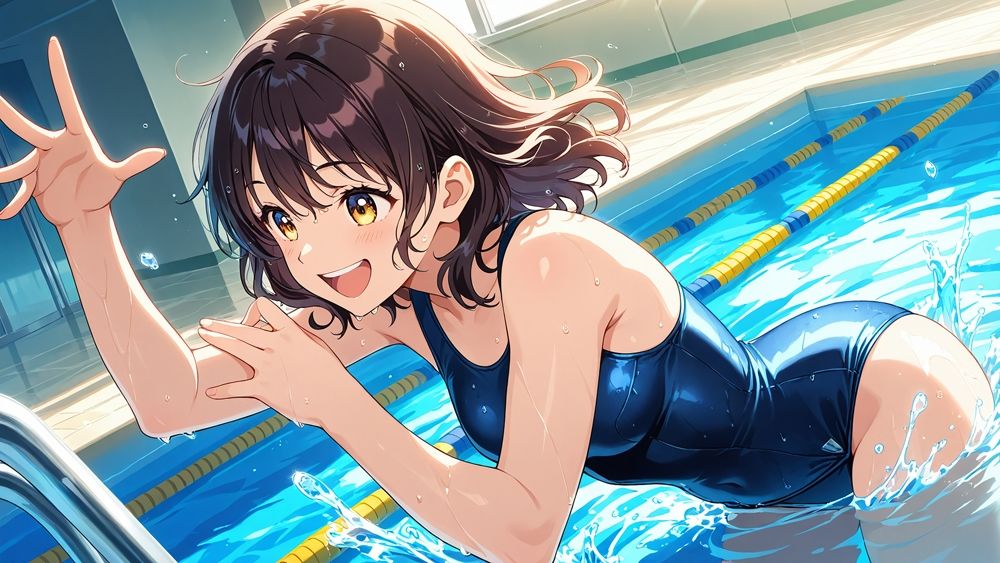 【4K】【FANZA専売】爆乳スク水美少女がコーチと放課後のプールで秘密特訓 - サンプル画像 4