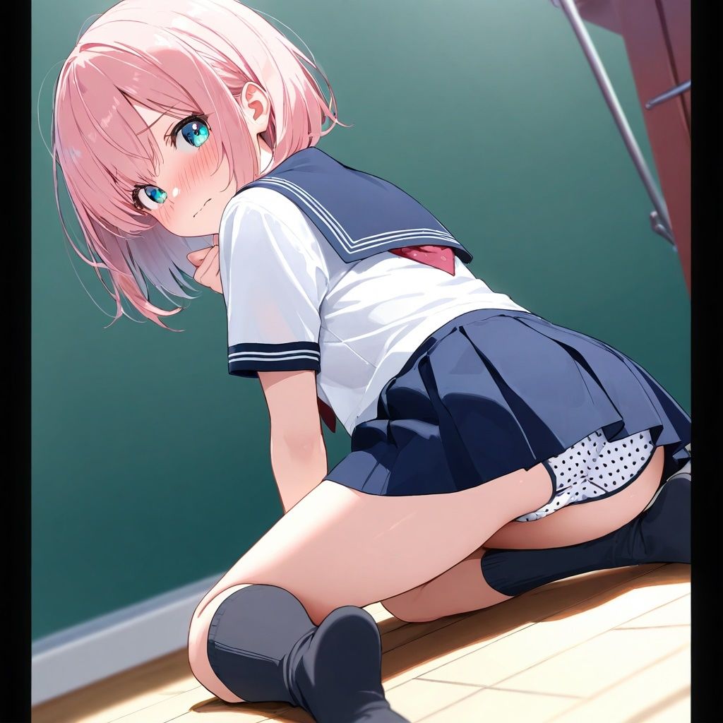黒ハイソックスJKの四つん這いパンチラ - サンプル画像 3
