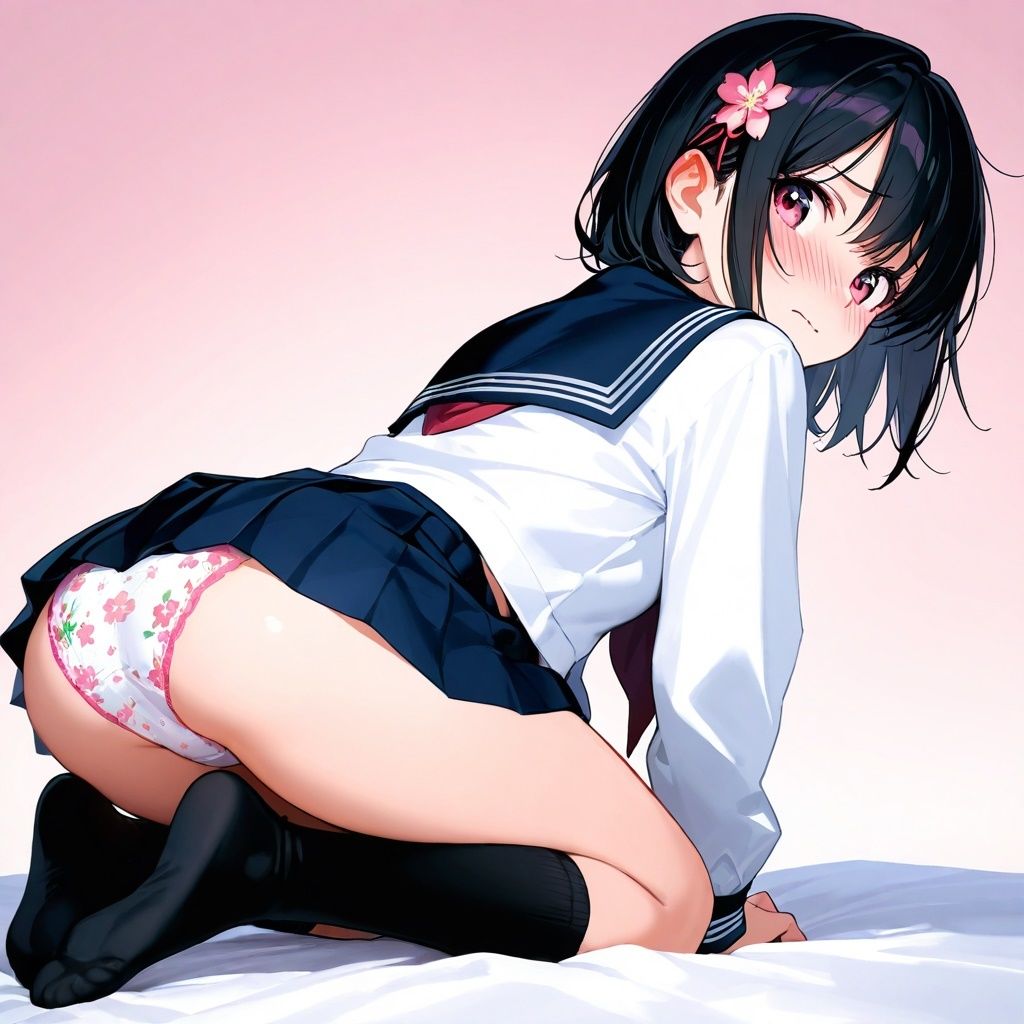 黒ハイソックスJKの四つん這いパンチラ - サンプル画像 8