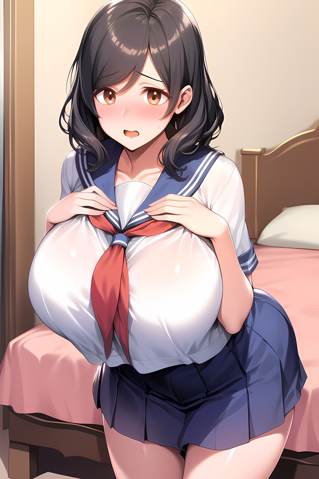 爆乳人妻にセーラー服を着せたらドスケベになった - サンプル画像 1