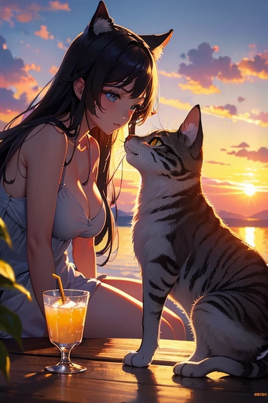 猫が大好き！猫と夕日とカクテル - サンプル画像 4