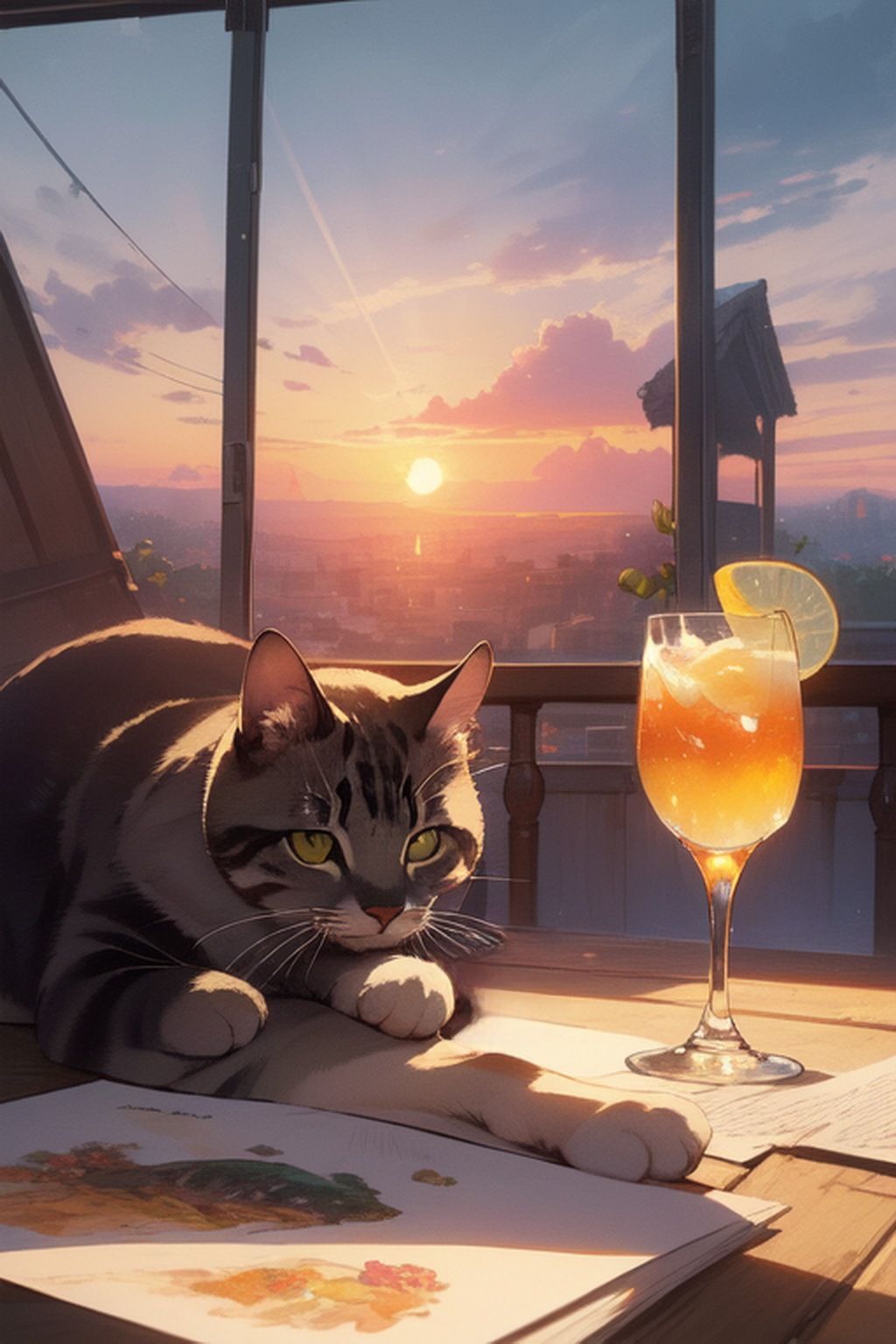 猫が大好き！猫と夕日とカクテル - サンプル画像 5