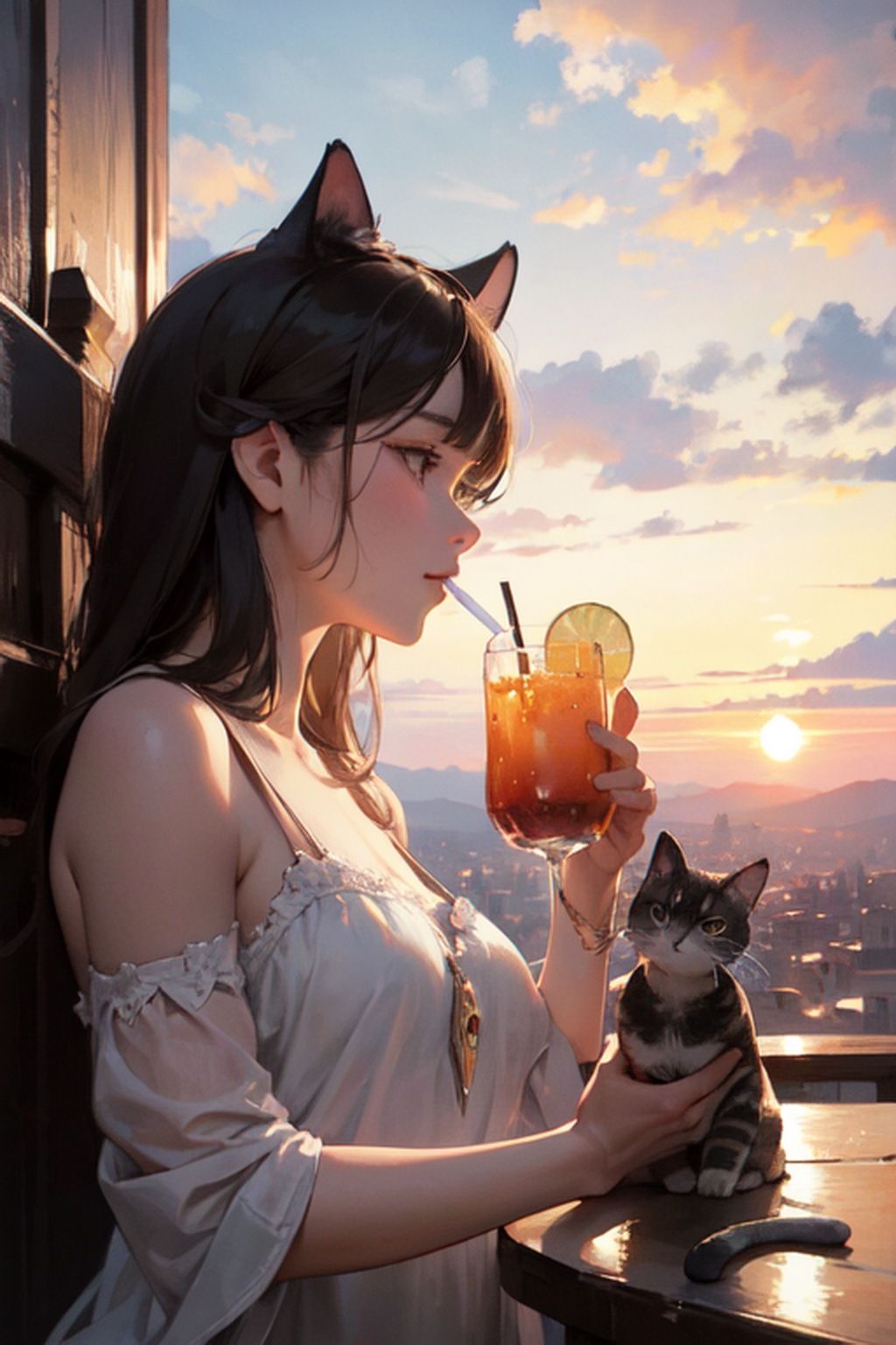 猫が大好き！猫と夕日とカクテル - サンプル画像 6